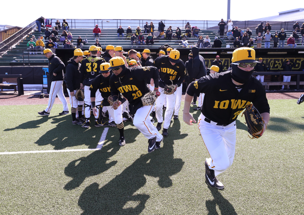 Iowa Hawkeyes Chris Whelan (28) and Izaya Fullard (20) against California State Northridge Sunday, March 17, 2019 at Duane Banks Field. (Brian Ray/hawkeyesports.com)