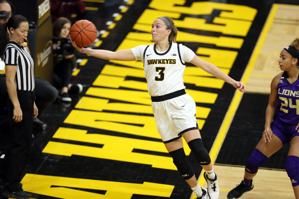 Iowa Hawkeyes guard Makenzie Meyer (3) against North Alabama Thursday, November 14, 2019 at Carver-Hawkeye Arena. (Brian Ray/hawkeyesports.com)