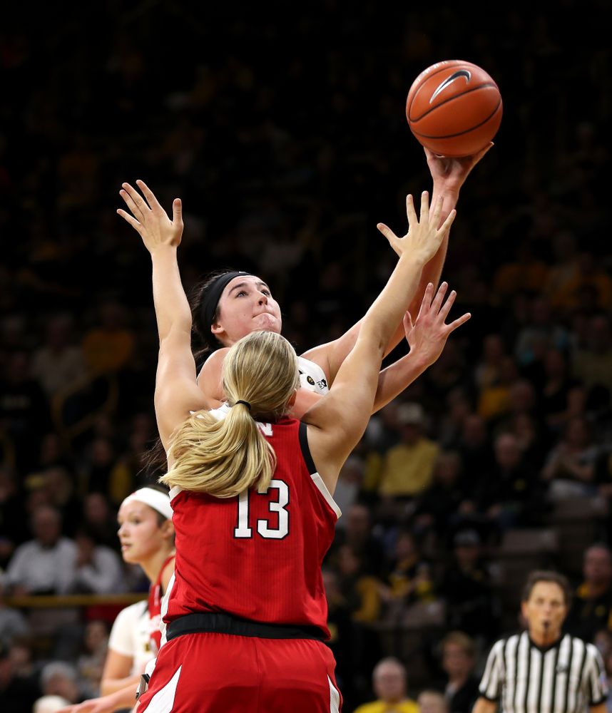 Iowa Hawkeyes forward Megan Gustafson (10) against the Nebraska Cornhuskers Thursday, January 3, 2019 at Carver-Hawkeye Arena. (Brian Ray/hawkeyesports.com)