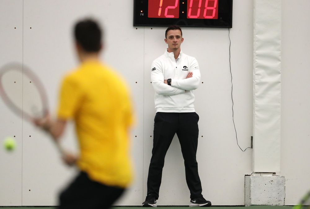 Iowa Hawkeyes assistant coach Joey Manilla against the Butler Bulldogs Sunday, January 27, 2019 at the Hawkeye Tennis and Recreation Complex. (Brian Ray/hawkeyesports.com)