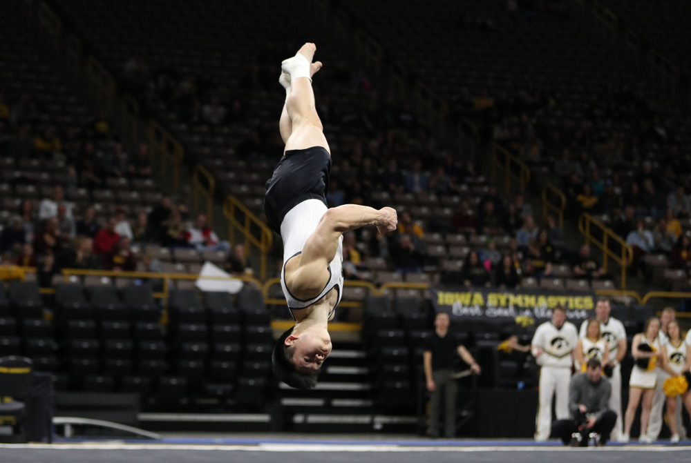 Iowa's Bennet Huang competes on the pommel horse against UIC and Minnesota Saturday, February 2, 2019 at Carver-Hawkeye Arena. (Brian Ray/hawkeyesports.com)