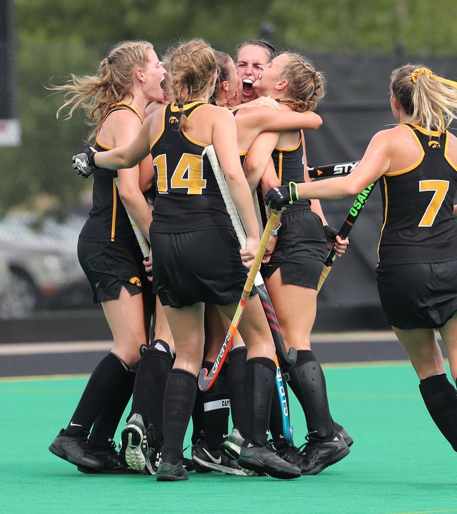 Iowa Hawkeyes defenseman Anthe Nijziel (6) celebrates after scoring against the Duke Blue Devils Sunday, September 15, 2019 at Grant Field. (Brian Ray/hawkeyesports.com)