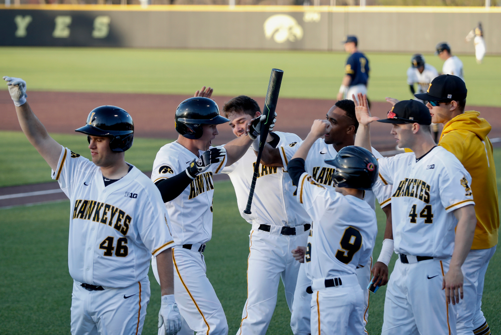 Iowa Hawkeyes infielder Matt Hoeg (3) against the Michigan Wolverines Friday, April 27, 2018 at Duane Banks Field in Iowa City. (Brian Ray/hawkeyesports.com)