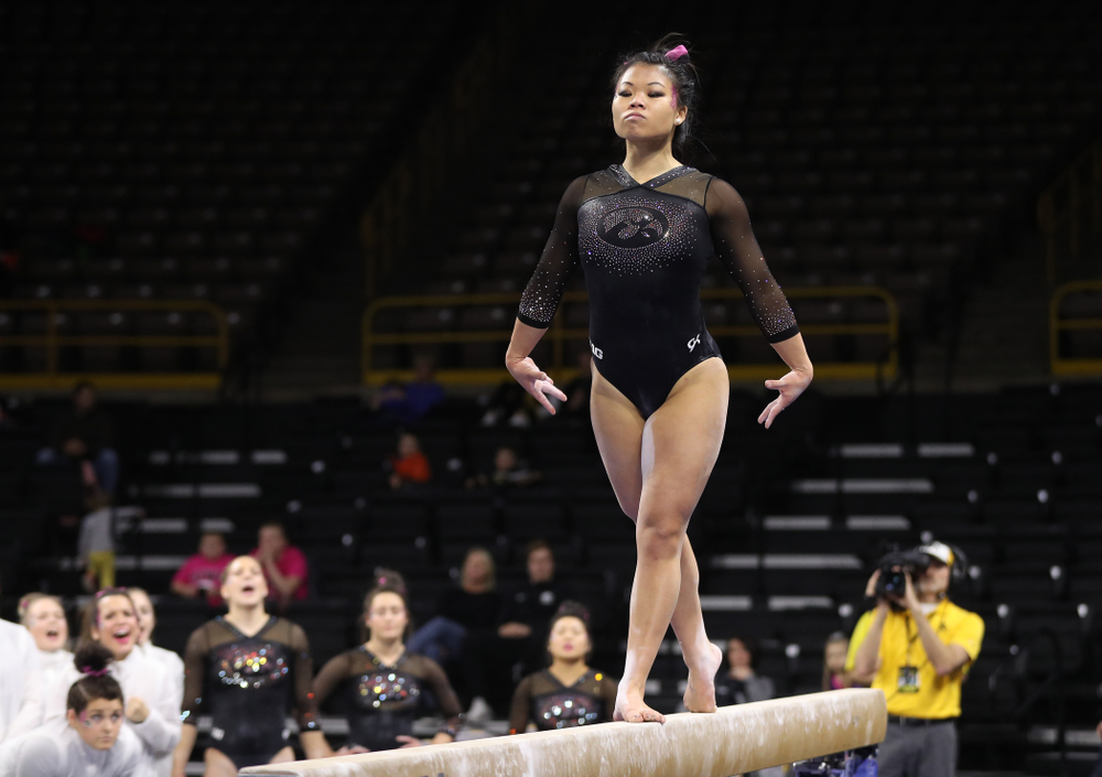 Iowa's Misty-Jade Carlson competes on the beam during their meet against the Minnesota Golden Gophers Saturday, January 19, 2019 at Carver-Hawkeye Arena. (Brian Ray/hawkeyesports.com)