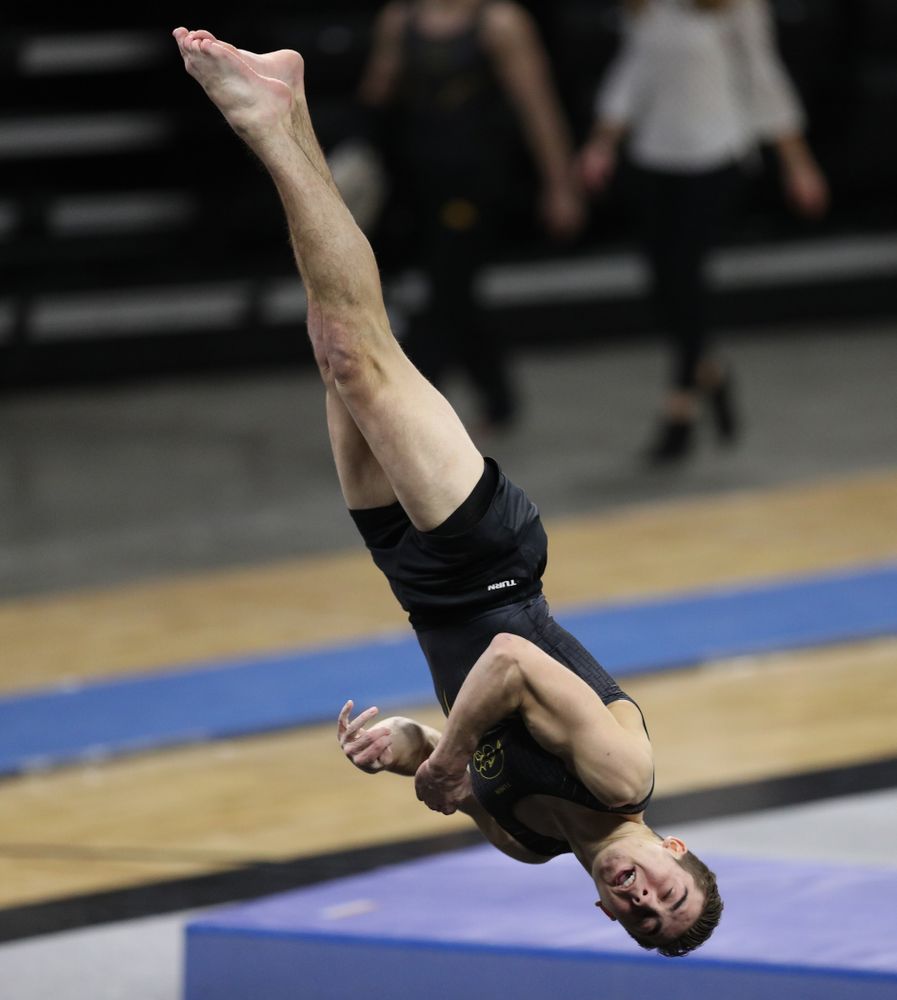 Iowa's Noah Scigliano competes on the floor against Oklahoma Saturday, February 9, 2019 at Carver-Hawkeye Arena. (Brian Ray/hawkeyesports.com)