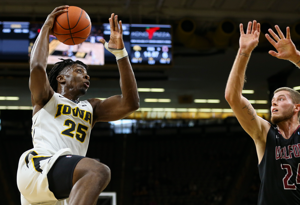Iowa Hawkeyes forward Tyler Cook (25) goes up for a shot during a game against Guilford College at Carver-Hawkeye Arena on November 4, 2018. (Tork Mason/hawkeyesports.com)
