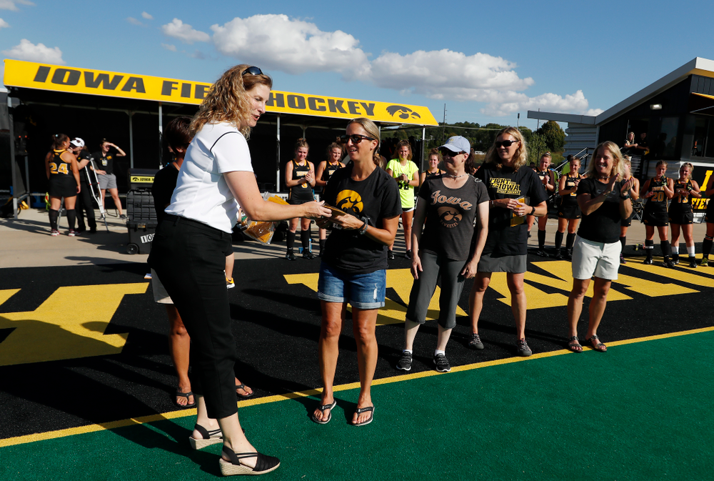 Former members of the Iowa Field Hockey team receive their letters following the Iowa Hawkeyes game against the Penn Quakers Friday, September 14, 2018 at Grant Field. (Brian Ray/hawkeyesports.com)