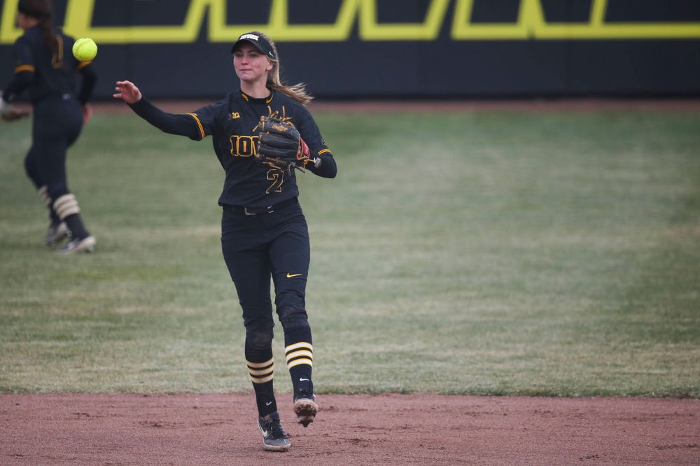 Iowa's Aralee Bogar (2) at game 2 vs Northwestern on Saturday, March 30, 2019 at Bob Pearl Field. (Lily Smith/hawkeyesports.com)