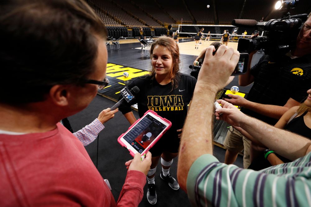 Iowa Hawkeyes defensive specialist Molly Kelly (1) during the team's annual media day Friday, August 17, 2018 at Carver-Hawkye Arena. (Brian Ray/hawkeyesports.com)