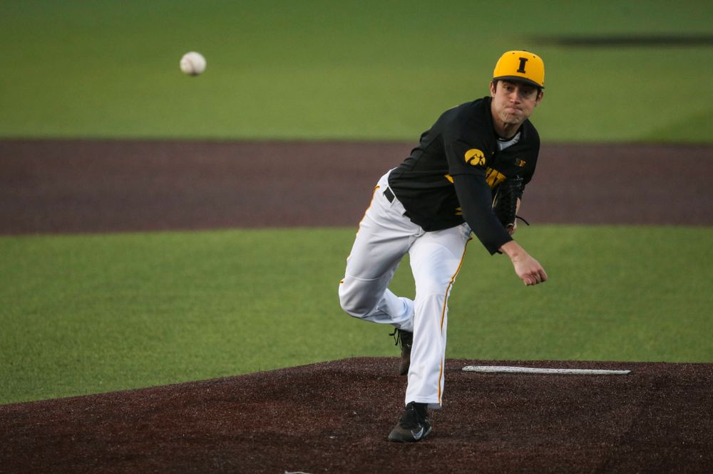 Iowa pitcher Grant Leonard at the game vs. Bradley on Tuesday, March 26, 2019 at (place). (Lily Smith/hawkeyesports.com)
