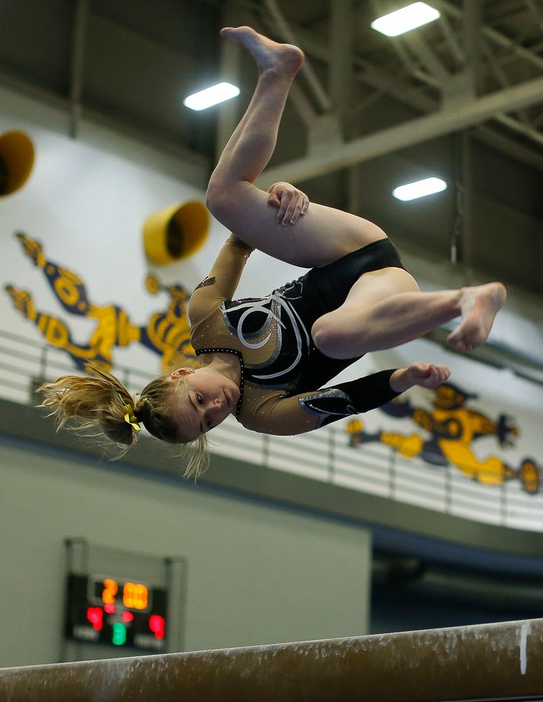 Charlotte Sullivan competes on the balance beam during the Black and Gold Intrasquad meet at the Field House on 12/2/17. (Tork Mason/hawkeyesports.com)