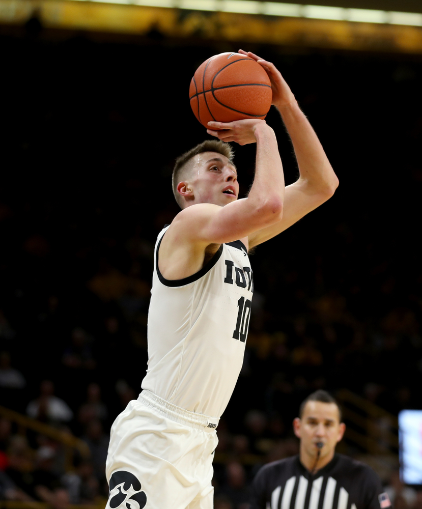 Iowa Hawkeyes guard Joe Wieskamp (10) against the Purdue Boilermakers Tuesday, March 3, 2020 at Carver-Hawkeye Arena. (Brian Ray/hawkeyesports.com)