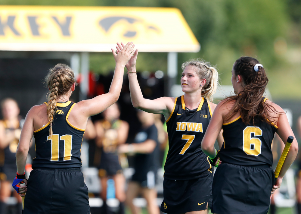 Iowa Hawkeyes Katie Birch (11) and Ellie Holley (7) against Dartmouth Friday, August 31, 2018 at Grant Field. (Brian Ray/hawkeyesports.com)