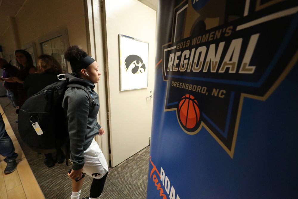 Iowa Hawkeyes guard Tania Davis (11) against the NC State Wolfpack in the regional semi-final of the 2019 NCAA Women's College Basketball Tournament Saturday, March 30, 2019 at Greensboro Coliseum in Greensboro, NC.(Brian Ray/hawkeyesports.com)
