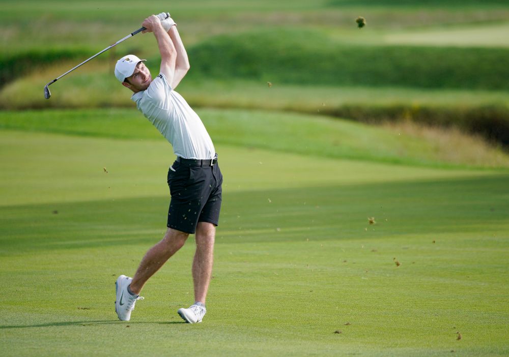 Iowa’s Jake Rowe hits from the fairway during the second day of the Golfweek Conference Challenge at the Cedar Rapids Country Club in Cedar Rapids on Monday, Sep 16, 2019. (Stephen Mally/hawkeyesports.com)