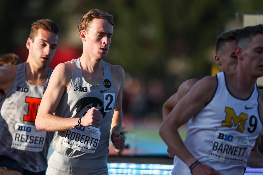Iowa's Jeff Roberts runs during the men's 1500-meter run at the Big Ten Outdoor Track and Field Championships at Francis X. Cretzmeyer Track on Friday, May 10, 2019. (Lily Smith/hawkeyesports.com)