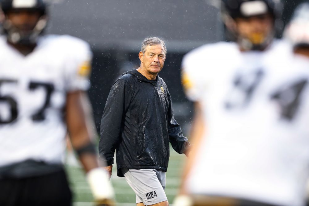 Iowa Hawkeyes head coach Kirk Ferentz during camp practice No. 15 Monday, August 20, 2018 at the Hansen Football Performance Center. (Brian Ray/hawkeyesports.com)