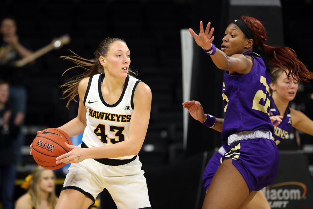 Iowa Hawkeyes forward Amanda Ollinger (43) against North Alabama Thursday, November 14, 2019 at Carver-Hawkeye Arena. (Brian Ray/hawkeyesports.com)