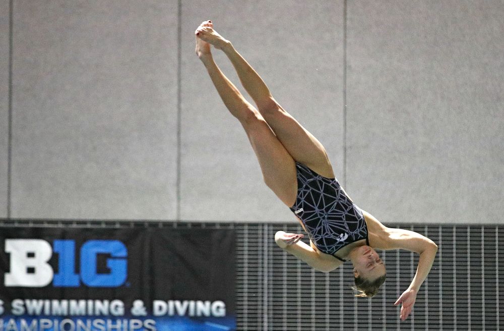 Iowa’s Samantha Tamborski competes in the women’s 3 meter diving final event during the 2020 Women’s Big Ten Swimming and Diving Championships at the Campus Recreation and Wellness Center in Iowa City on Friday, February 21, 2020. (Stephen Mally/hawkeyesports.com)