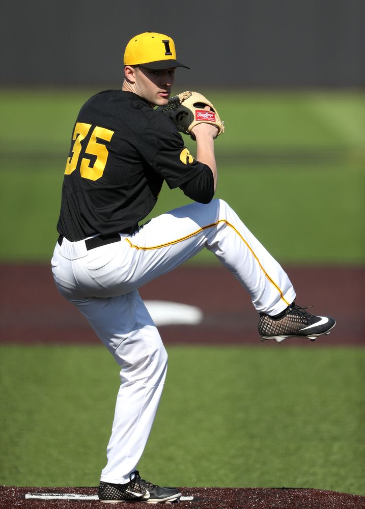 Iowa Hawkeyes Cam Baumann (35) against California State Northridge Sunday, March 17, 2019 at Duane Banks Field. (Brian Ray/hawkeyesports.com)