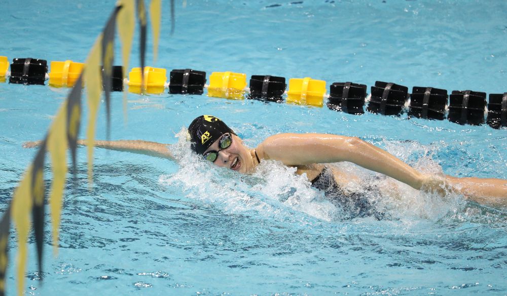 IowaÕs Hannah Burvill competes in the 200 yard freestyle against Notre Dame and Illinois Saturday, January 11, 2020 at the Campus Recreation and Wellness Center. (Brian Ray/hawkeyesports.com)
