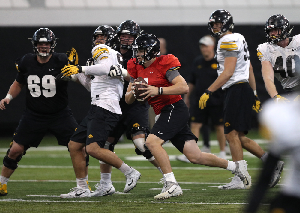 Iowa Hawkeyes quarterback Nate Stanley (4) during practice Wednesday, December 12, 2018 at the Hansen Football Performance Center in preparation for the Outback Bowl game against Mississippi State. (Brian Ray/hawkeyesports.com)
