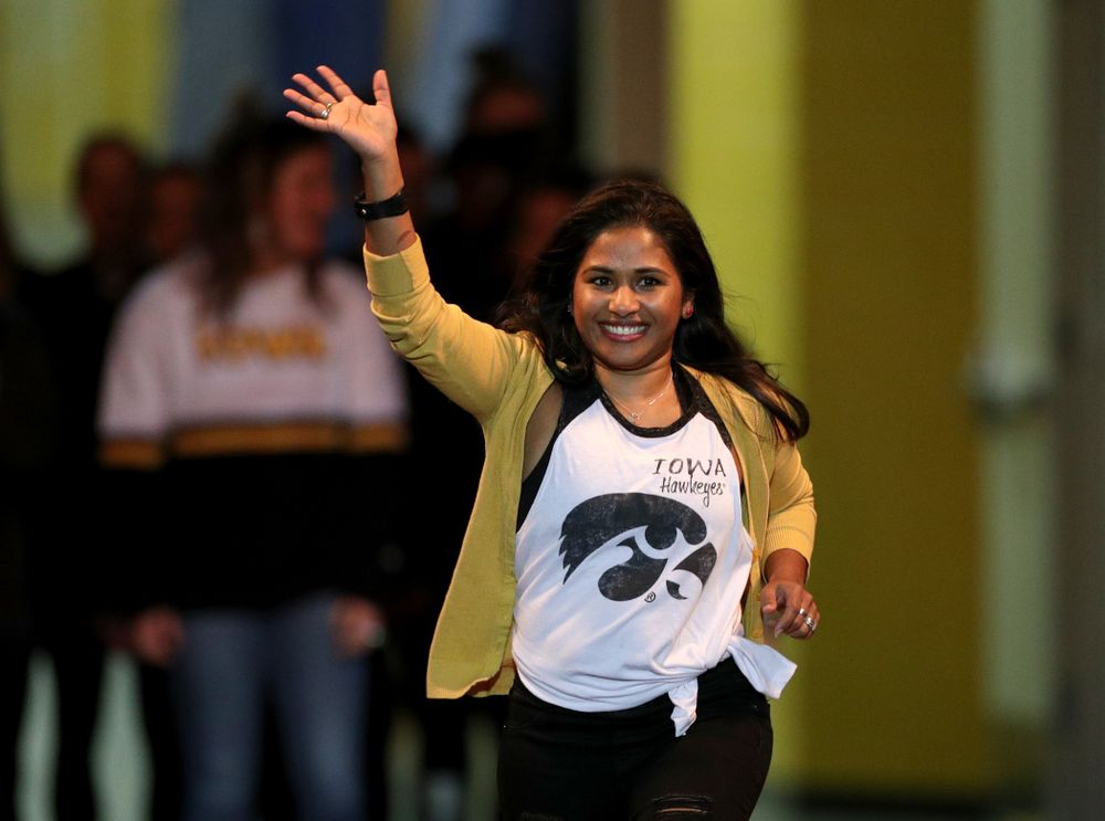 Gymhawk Alumni are announced before the Iowa Hawkeyes meet against Michigan State Saturday, February 1, 2020 at Carver-Hawkeye Arena. (Brian Ray/hawkeyesports.com)
