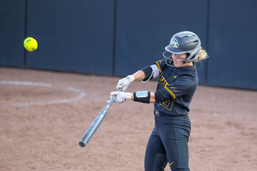 IowaÕs Havyn Monteer (21) at softball vs Illinois game 3 on Saturday, April 13, 2019 at Bob Pearl Field. (Lily Smith/hawkeyesports.com)