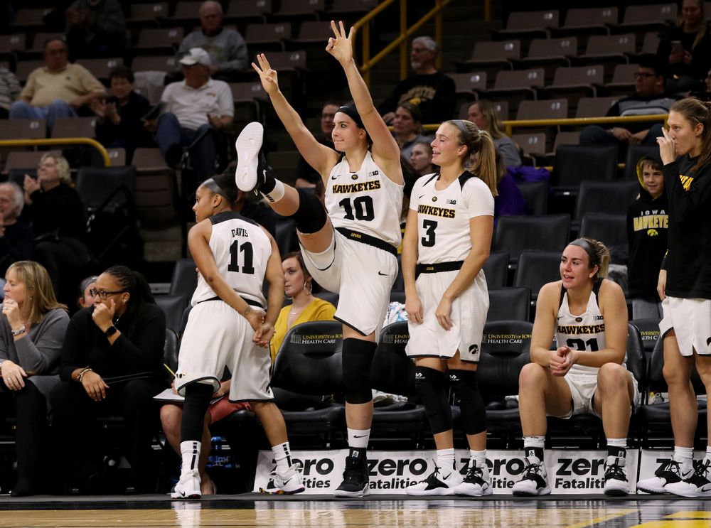 Iowa Hawkeyes forward Megan Gustafson (10) against Dakota Wesleyan University Tuesday, November 6, 2018 at Carver-Hawkeye Arena. (Brian Ray/hawkeyesports.com)