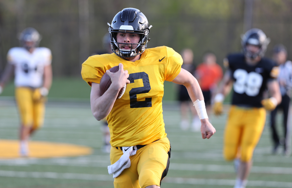 Iowa Hawkeyes quarterback Peyton Mansell (2) during the teamÕs final spring practice Friday, April 26, 2019 at the Kenyon Football Practice Facility. (Brian Ray/hawkeyesports.com)