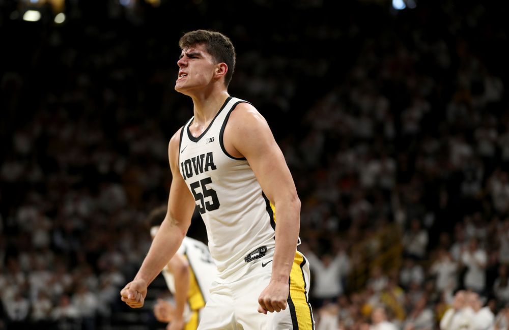 Iowa Hawkeyes forward Luka Garza (55) against the Illinois Fighting Illini Sunday, February 2, 2020 at Carver-Hawkeye Arena. (Brian Ray/hawkeyesports.com)