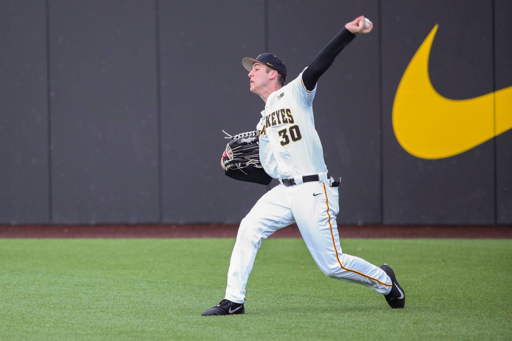 Iowa outfielder Connor McCaffery at game 1 vs Rutgers on Friday, April 5, 2019 at Duane Banks Field. (Lily Smith/hawkeyesports.com)