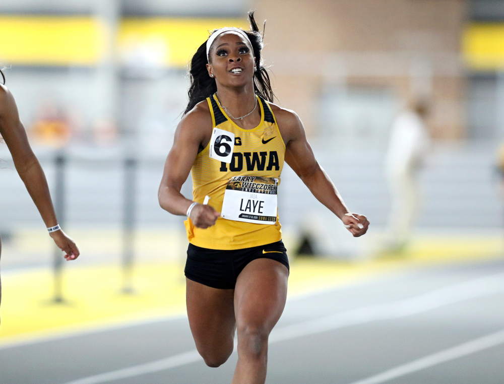 Iowa’s Jada Laye runs the women’s 60 meter dash premier preliminary event during the Larry Wieczorek Invitational at the Recreation Building in Iowa City on Saturday, January 18, 2020. (Stephen Mally/hawkeyesports.com)