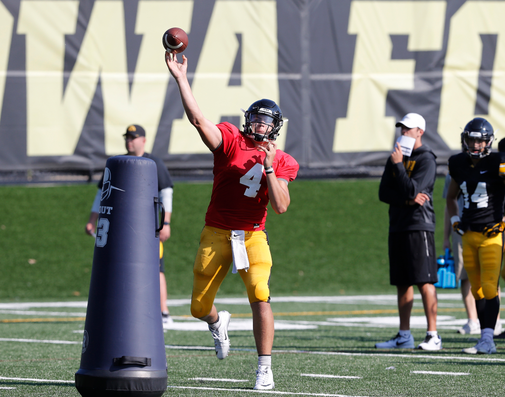 Iowa Hawkeyes quarterback Nathan Stanley (4) during camp practice No. 17 Wednesday, August 22, 2018 at the Kenyon Football Practice Facility. (Brian Ray/hawkeyesports.com)