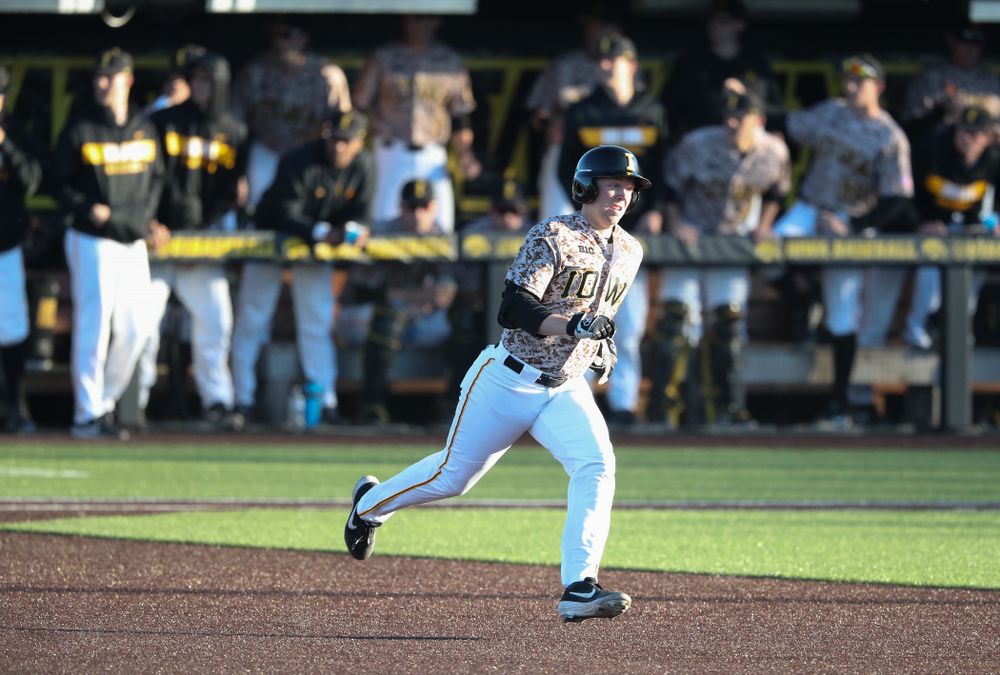 Iowa Hawkeyes Zeb Adreon (5) against the Nebraska Cornhuskers on Military Appreciation Night Friday, April 19, 2019 at Duane Banks Field. (Brian Ray/hawkeyesports.com)