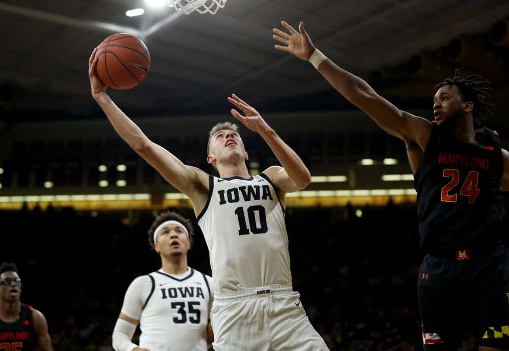 Iowa Hawkeyes guard Joe Wieskamp (10) against the Maryland Terrapins Friday, January 10, 2020 at Carver-Hawkeye Arena. (Brian Ray/hawkeyesports.com)
