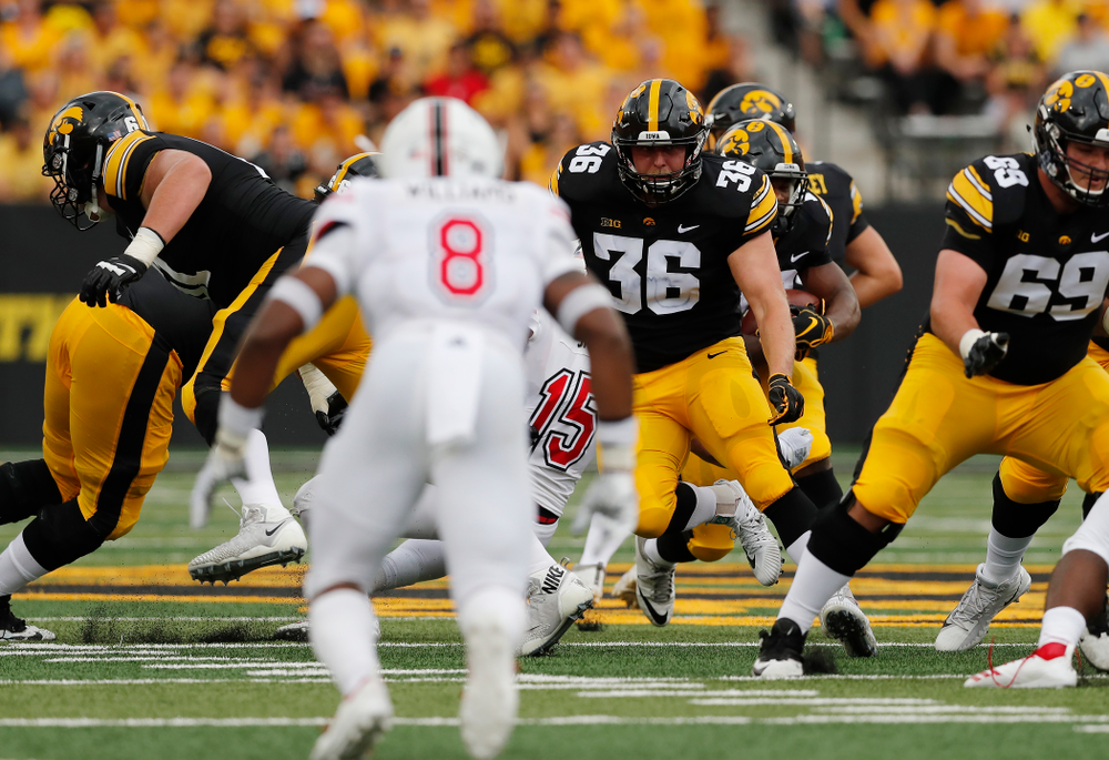 Iowa Hawkeyes fullback Brady Ross (36) against the Northern Illinois Huskies Saturday, September 1, 2018 at Kinnick Stadium. (Brian Ray/hawkeyesports.com)