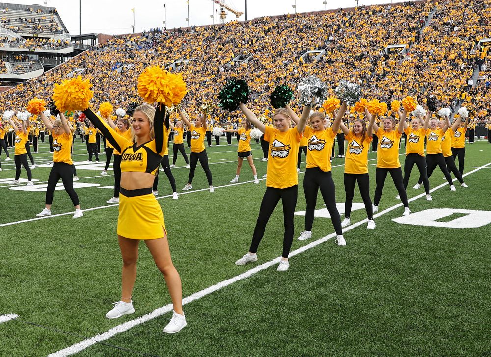 Spirit Squad Day performers on the field during halftime of their game at Kinnick Stadium in Iowa City on Saturday, Sep 28, 2019. (Stephen Mally/hawkeyesports.com)
