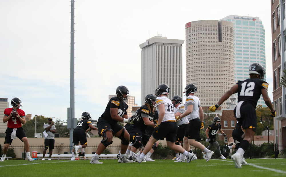 Iowa Hawkeyes quarterback Nate Stanley (4) during the team's first Outback Bowl Practice in Florida Thursday, December 27, 2018 at Tampa University. (Brian Ray/hawkeyesports.com)