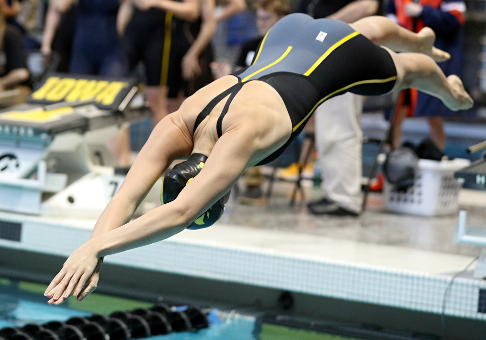 Iowa’s Macy Rink swims in the women’s 100 yard freestyle preliminary event during the 2020 Women’s Big Ten Swimming and Diving Championships at the Campus Recreation and Wellness Center in Iowa City on Saturday, February 22, 2020. (Stephen Mally/hawkeyesports.com)