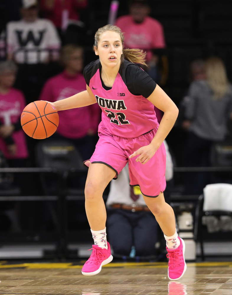 Iowa Hawkeyes guard Kathleen Doyle (22) against the seventh ranked Maryland Terrapins Sunday, February 17, 2019 at Carver-Hawkeye Arena. (Brian Ray/hawkeyesports.com)