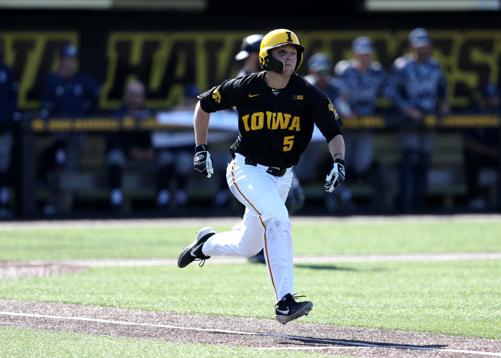 Iowa Hawkeyes Zeb Adreon (5) during game two against UC Irvine Saturday, May 4, 2019 at Duane Banks Field. (Brian Ray/hawkeyesports.com)