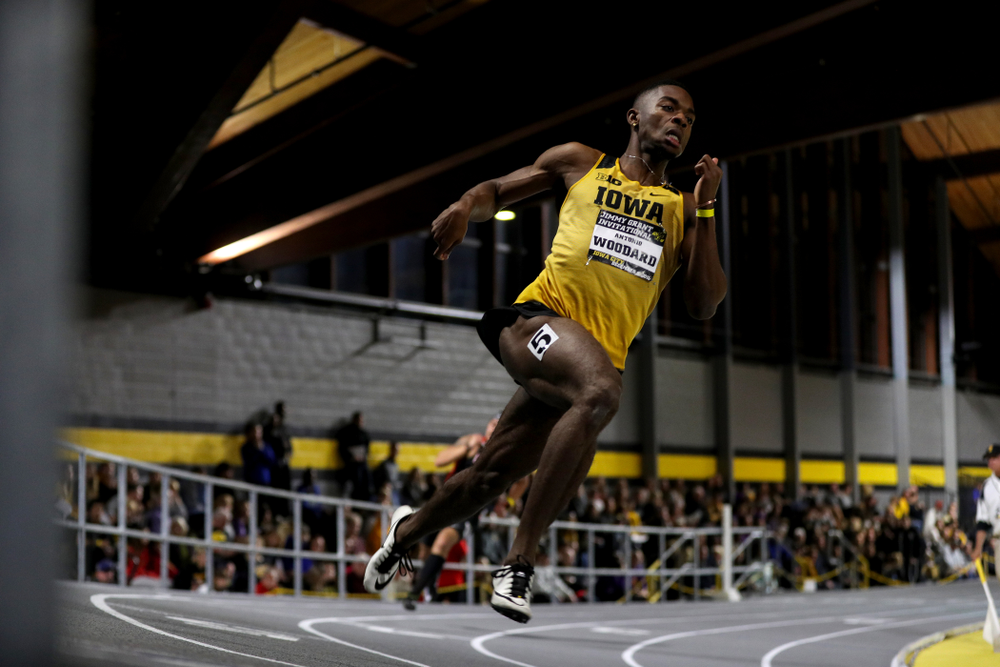 Iowa's Antonio Woodard runs the 300-meters during the Jimmy Grant Invitational Saturday, December 8, 2018 at the Recreation Building. (Brian Ray/hawkeyesports.com)