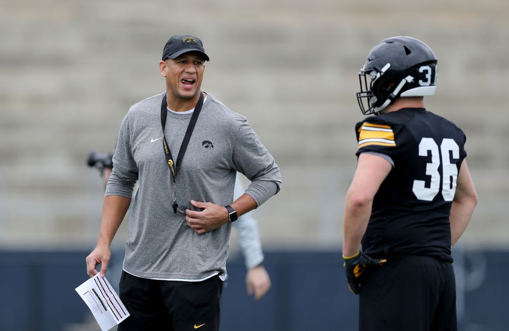 Iowa Hawkeyes special teams coordinator LeVar Woods during practice Sunday, December 22, 2019 at Mesa College in San Diego. (Brian Ray/hawkeyesports.com)