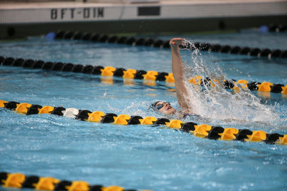 Iowa’s Helen Blumenau swims the 200-yard backstroke during the Iowa swimming and diving meet vs Notre Dame and Illinois on Saturday, January 11, 2020 at the Campus Recreation and Wellness Center. (Lily Smith/hawkeyesports.com)