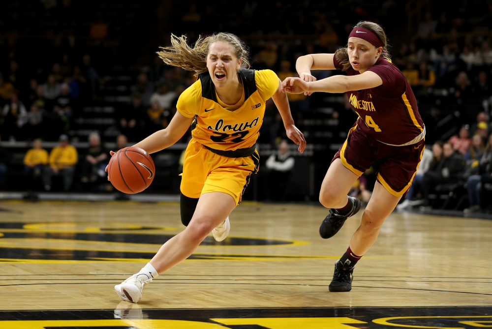 Iowa Hawkeyes guard Kathleen Doyle (22) against the Minnesota Golden Gophers Thursday, February 27, 2020 at Carver-Hawkeye Arena. (Brian Ray/hawkeyesports.com)