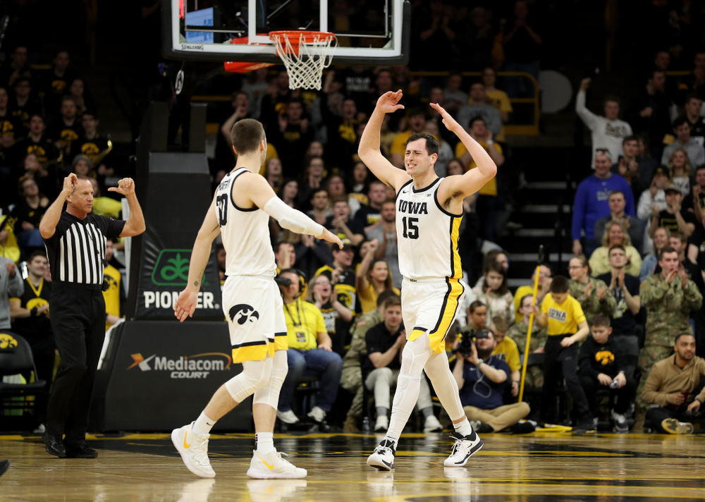 Iowa Hawkeyes forward Ryan Kriener (15) against Penn State Saturday, February 29, 2020 at Carver-Hawkeye Arena. (Brian Ray/hawkeyesports.com)