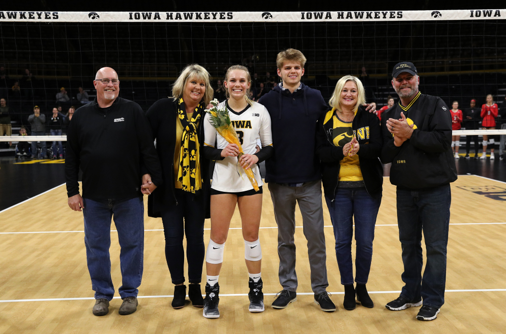 Iowa Hawkeyes right side hitter Reghan Coyle (8) during senior day activities before their game against the Ohio State Buckeyes Saturday, November 24, 2018 at Carver-Hawkeye Arena. (Brian Ray/hawkeyesports.com)