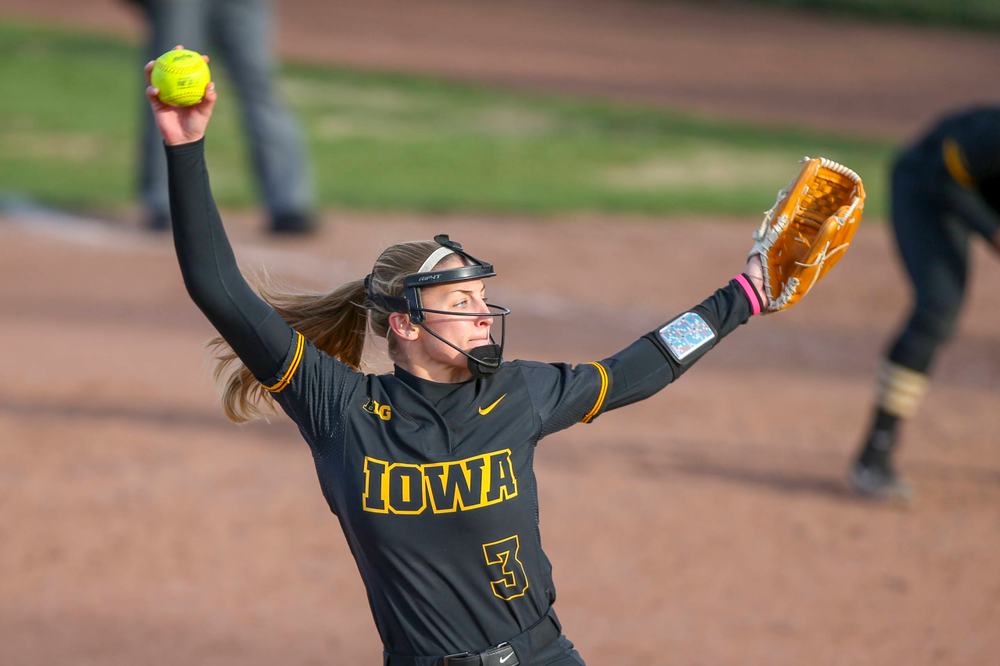 Iowa pitcher Allison Doocy (3) at softball vs Illinois game 3 on Saturday, April 13, 2019 at Bob Pearl Field. (Lily Smith/hawkeyesports.com)