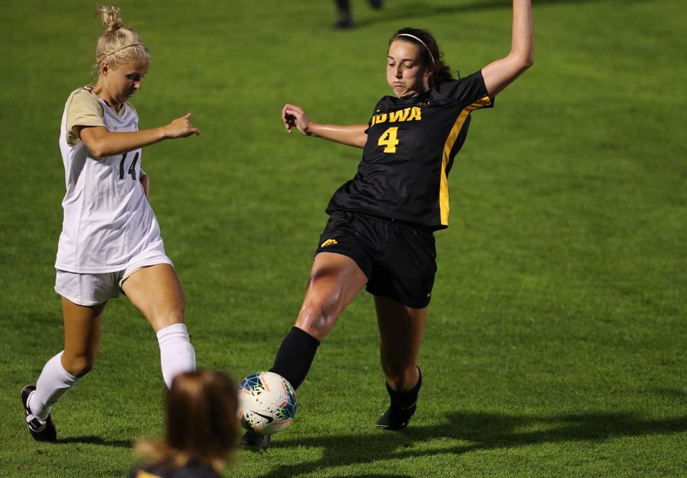 Iowa Hawkeyes forward Kaleigh Haus (4) against Western Michigan Thursday, August 22, 2019 at the Iowa Soccer Complex. (Brian Ray/hawkeyesports.com)